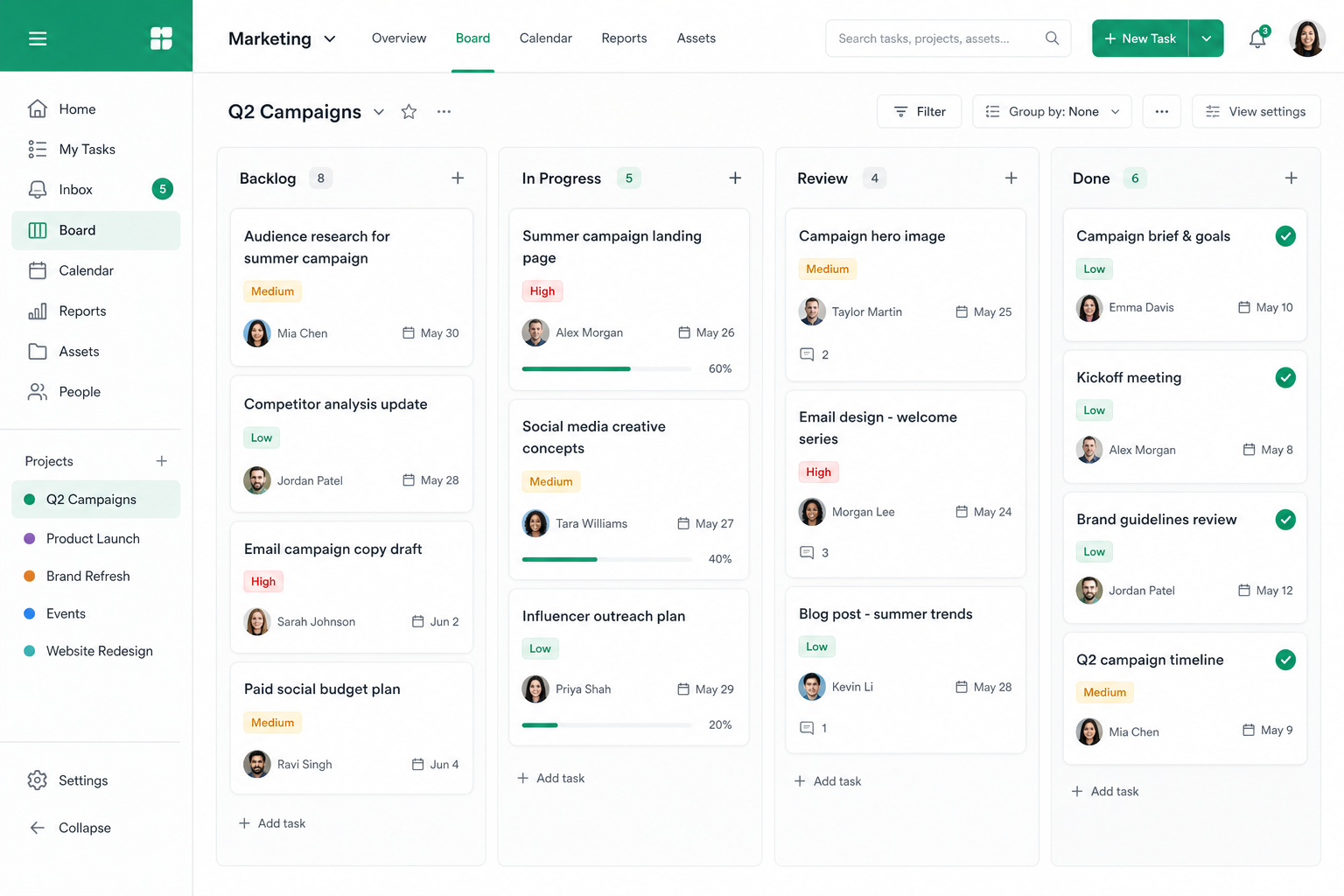 Tracopus Kanban taskboard with workflow columns and work-in-progress cards