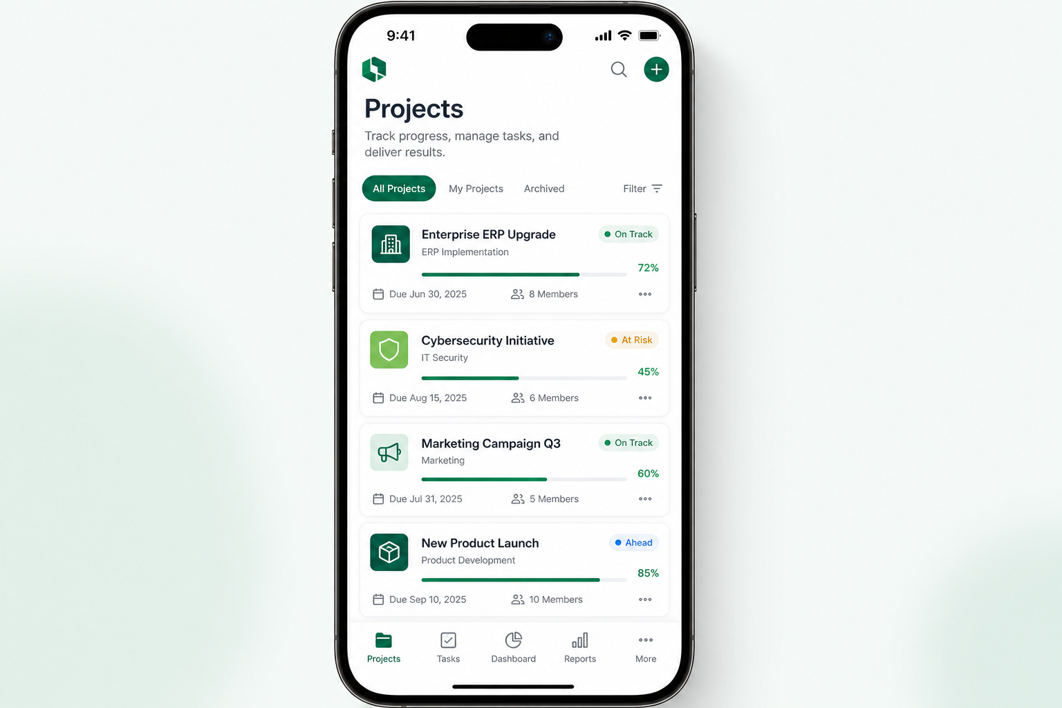 Tracopus mobile projects hub on a phone